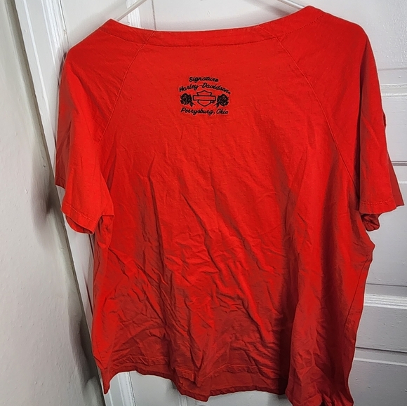 Harley Davidson Snap Shoulder Short Sleeve Vneck Orange 1X - Picture 5 of 10
